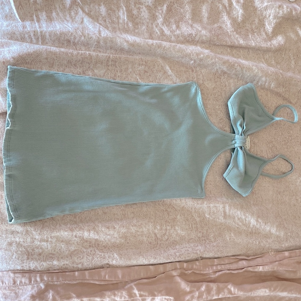 Ribbed sea-foam cut out green dress
